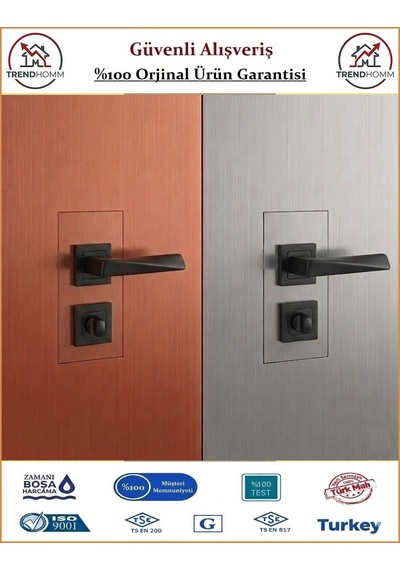 Grossavm Prizma Rozetli Wc Banyo Kapı Kolu - Mat Siyah - 1 Takım Ön Ve Arka