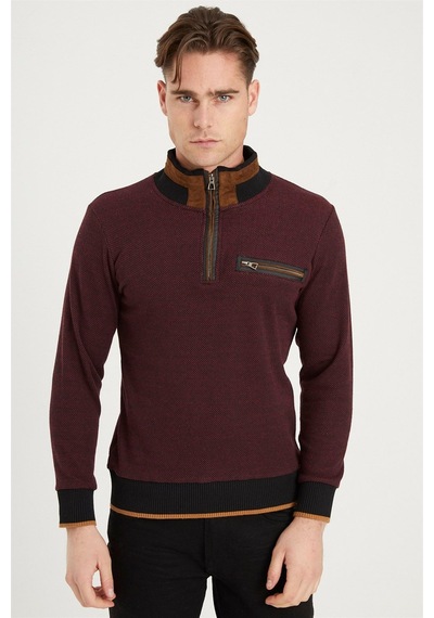 1039 Dewberry Erkek Sweatshırt-siyah-bordo Siyah-bordo