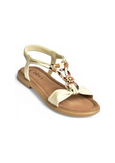 Fox Shoes Y274601809 Bej Boncuk Detaylı Kadın Sandalet