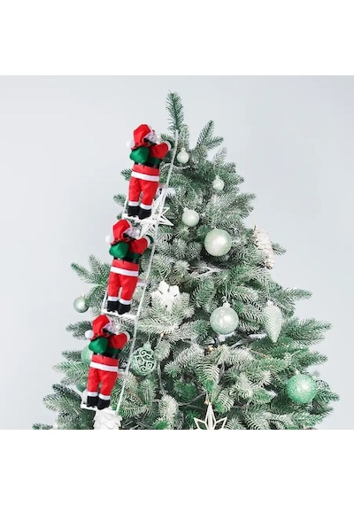 96 Cm 3lü Merdivene Tırmanan Noel Baba Yılbaşı Çam Ağacı Süsleri Yılbaşı Süsü Vitrin Noel Süsleri