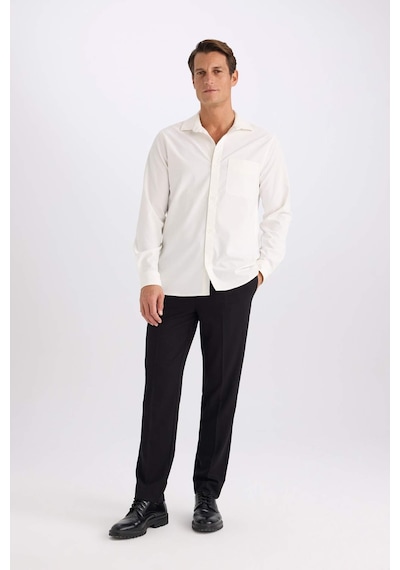 DeFacto Regular Fit Polo Yaka Basic Düz Gofre Uzun Kollu Beyaz Gömlek D8713AX25SPWT32 DeFacto Regular Fit Polo Yaka Basic Düz Gofre Uzun Kollu Beyaz Gömlek D8713AX25SPWT32