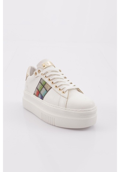 Dgn Es861 Kadin Kalin Taban Silver Taşli Sneakers Ayakkabi ES861-2007-R0198 Beyaz