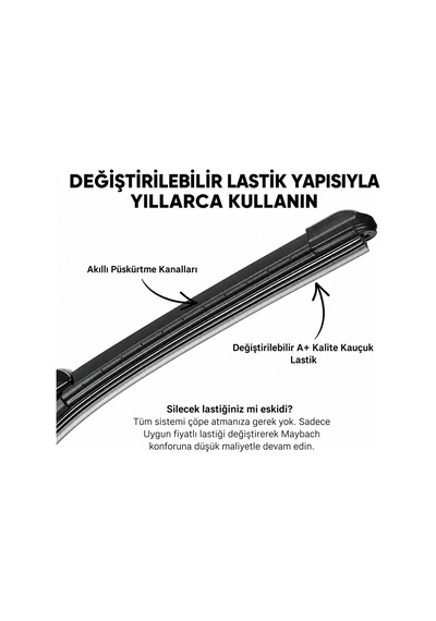 Audi A1 Silecek 2010 2018 Uyumlu Maybach Tipi Akıllı Su Fıskiyeli Silecek Seti Ön Takım