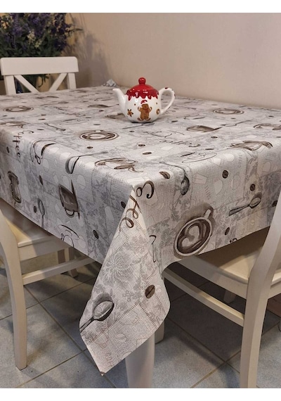 Elyaflı Pvc Muşamba - Desenli Silinebilir Masa Örtüsü Fnt1261-2 Gri