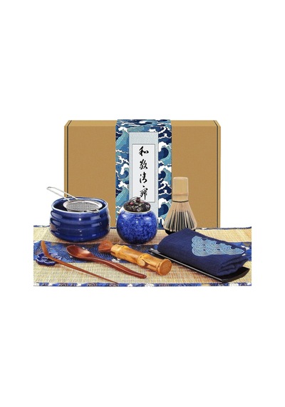 Artcome 12 Parçalı Japon Matcha Çay Seti, Mavi Seremoni Kasesi, Bambu Çırpıcı, Süzgeç Ve Kaşık İle