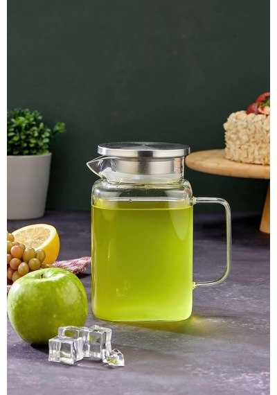 Tr 1100 Ml Borosilikat Cam Sürahi, Paslanmaz Çelik Kapaklı, Metalik Ckr3404