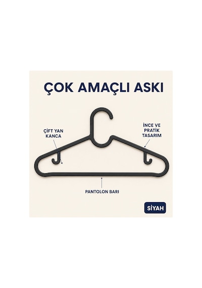 Mayaa Home 10'lu Set Çok Amaçlı Elbise Askısı Çift Yan Kancalı Pantolon Ve Elbise Askısı 38 Cm Siyah - 939951857