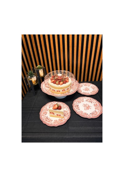 Porser Velour Maroon Fulya Ayaklı Sunum Seti 8 Parça Porselen Pasta Sunum Seti Pembe