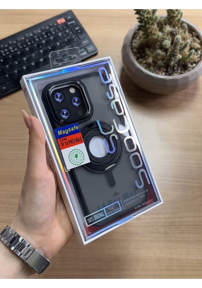 Apple Uyumlu iPhone 14 Pro Max Standlı Ve Yüzüklü Magsafe Kılıf Soocase721 Siyah
