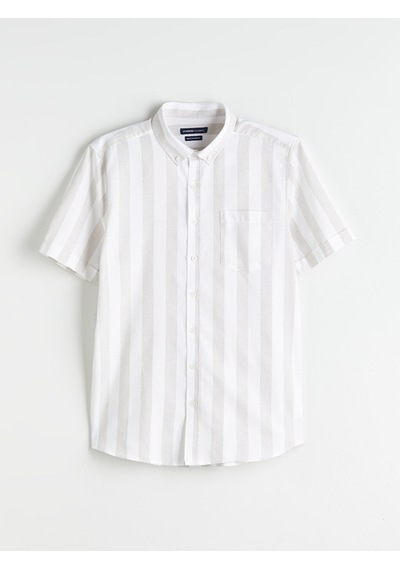 Lcwaıkıkı Classic Bej Regular Fit Armürlü Cepli Erkek Gömlek