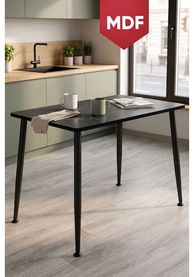 Belek Serisi Mdf Sabit 60x90 Mutfak Masası Siyah Mermer Desenli Masa