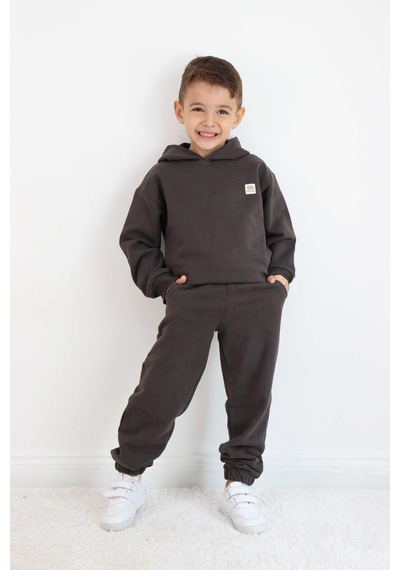 Miababy Unisex Kapşonlu Eşofman Takımı Kahverengi