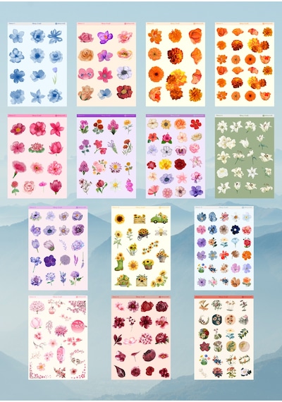 14'lü Çiçek Temalı 12 17 Cm Sticker Seti/bullet Journal, Scrapbook, Ajanda, Planlayıcı, Defter Için Diğer