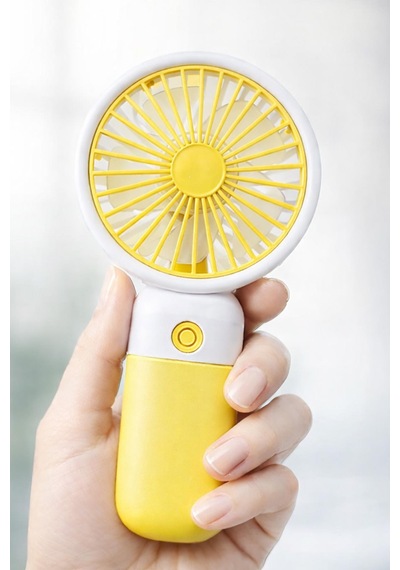 Standlı 3 Mod Şarjlı El Fanı 5 Kademe Seyahat Masaüstü Vantilatör Taşınabilir Mini Fan Sarı F139