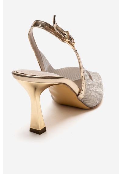 Luvishoes Dorata Altın Taşlı Kadın İnce Topuklu Abiye Ayakkabı