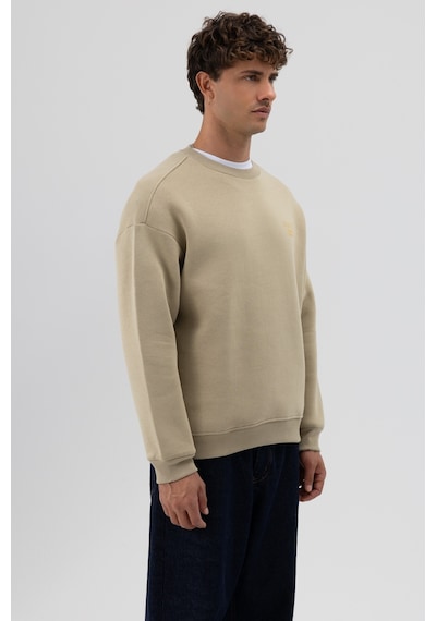 Vamos Oversize Bisiklet Yaka Baskılı Sweatshirt Haki