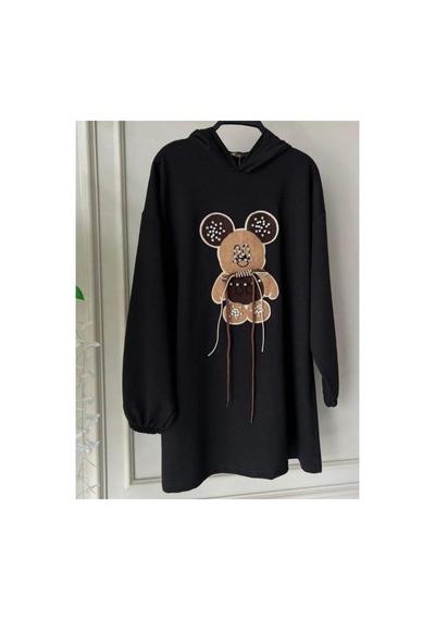 Çınar Boutique Tavşan Desenli Kapişonlu Sweetshirt-siyah - S Siyah Siyah