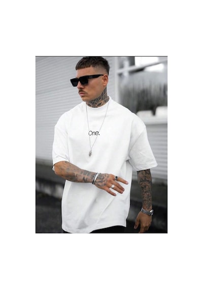 Medinenur One Yazı Baskılı Basic T-shirt Beyaz