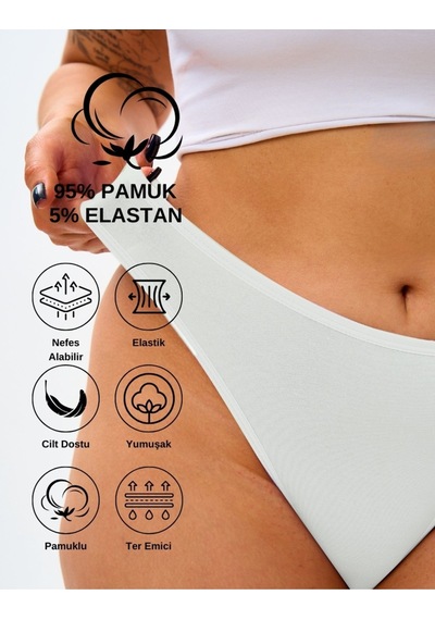 Alya Underwear Kadın Külot Pamuklu String - 5 Adet Siyah Tanga S, M, L, Xl Beyaz