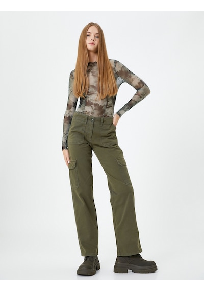 Koton Gabardin Kargo Pantolon Cepli Normal Bel Haki 4wak40119pw 4WAK40119PW871 Haki
