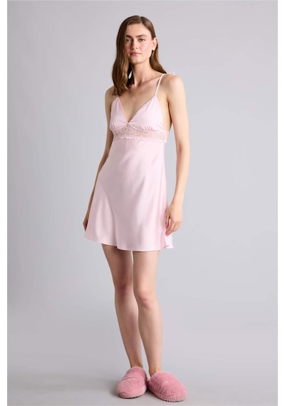 Defacto Regular Fıt V Yaka Saten Askılı Açık Pembe Gecelik H0364ax26smpn648 Pembe-pn648