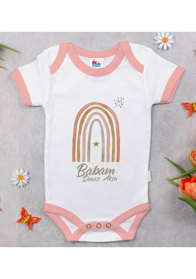 Bitmeyenkartus Bk Kids Kişiye Özel Pembe Bebek Body Zıbın - Model 19 Çok Renkli