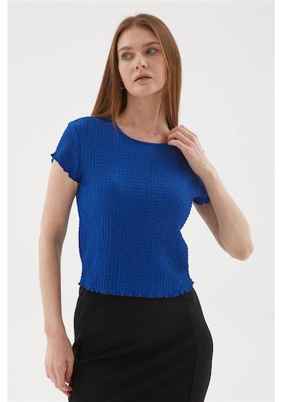 Fashion Friends 25y0234k1 Kadın Dokulu Bluz Saks Mavi