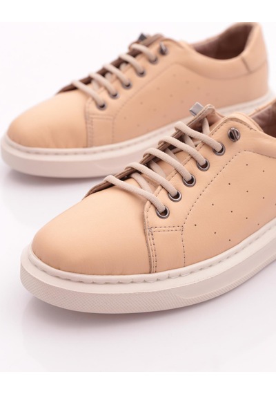 Dgn P64 Kadin Bağcikli Düz Taban Sneaker Ayakkabi Bej
