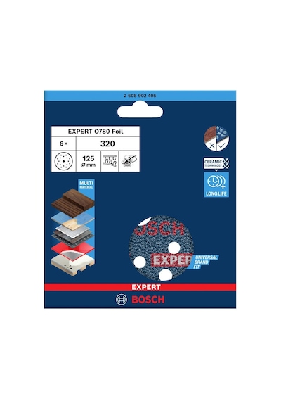 Bosch Expert O780 125 Mm 320 Kum 6'lı Cırtlı Folyo Zımpara Diski 2608902405