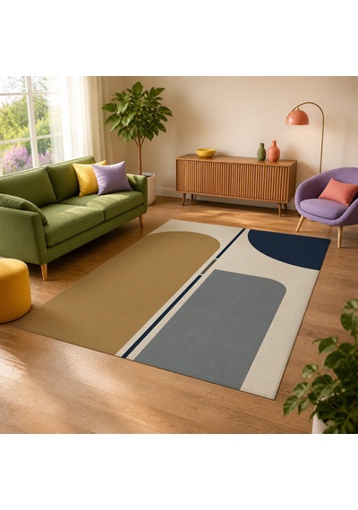 Kartela Halı Eksen Kemerli Modern Halı Lacivert Kaymaz Taban Makinede Yıkanabilir 180x270 Cm