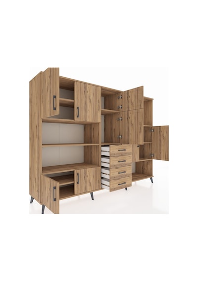 Hyperion Dolap 10 Raflı 4 Çekmeceli 8 Kapaklı 220x44x163 Çam-çam Çam-çam