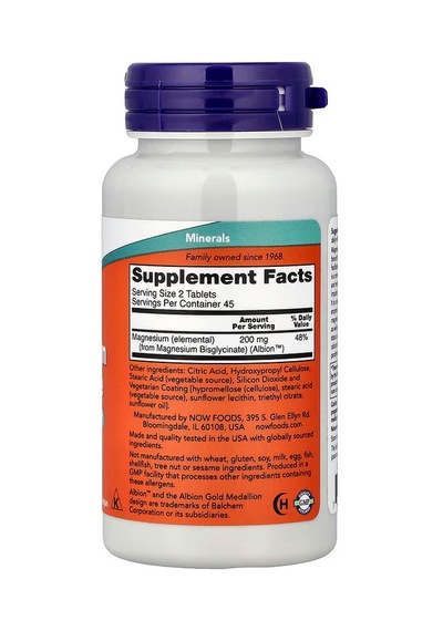 Now Foods Magnesium Glycinate 90 Tablets