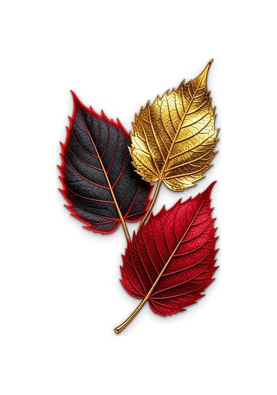 Altın Ve Kırmızı Üç Yaprak - Metal Tablo - Dec0265 48 X 80 Cm Çok Renkli