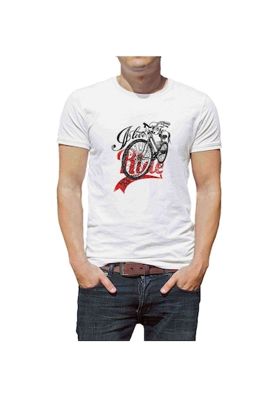 Ride My Bike Baskılı Beyaz Erkek Tshirt
