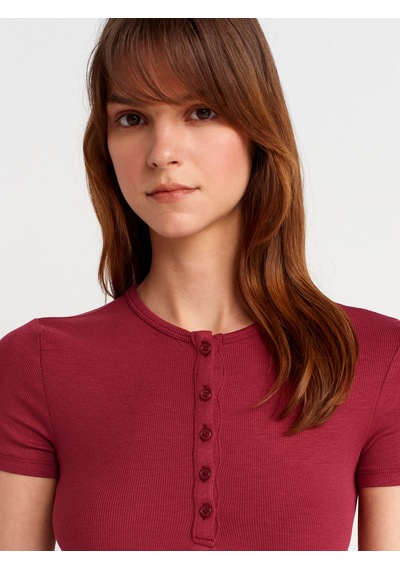 Dilvin 31647 Düğme Detaylı Crop Top-açık Bordo Açık Bordo