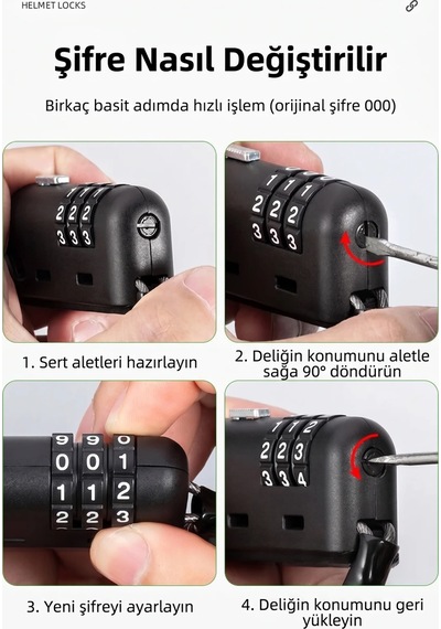 1.5m Taşınabilir Kombinasyonlu Kask Kilidi