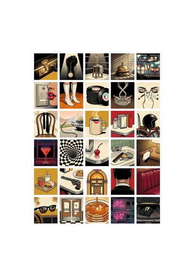 60 Adet Pulp Fiction Temalı Sticker Seti - 2 Sayfa - Laptop Defter İçin Çok Renkli