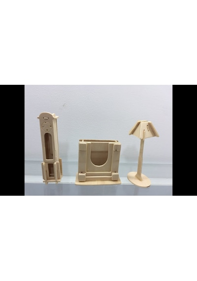 Woodcraft Ahşap Maket Saat ve Lamba Seti Maketi