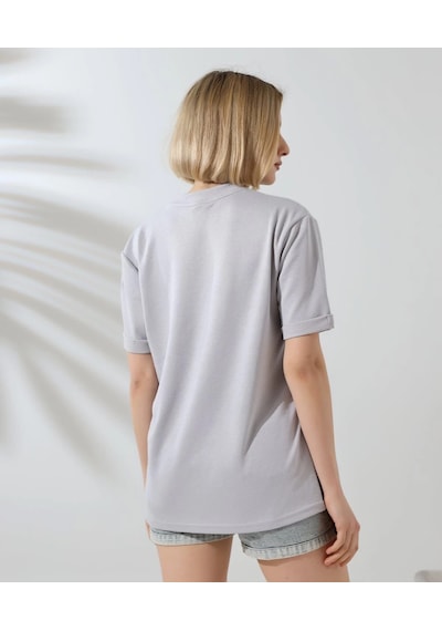 Genel Markalar Bisiklet Yaka Baskılı Slim Fit T-shirt - Boyalı Gri - Çok Renkli