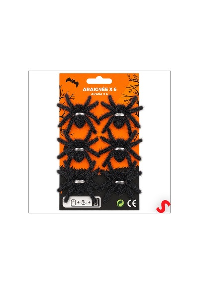 Halloween Tüylü Örümcek Süs, 7 Cm - 6 Adet 0-99