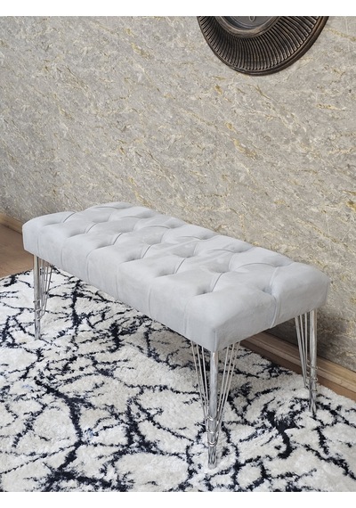 Zafir Krom Tel Ayaklı 90 Cm Puf Bench - Puf - Bench - Kasalı Oturak - Oturak - Yatak Ucu Puf Gri