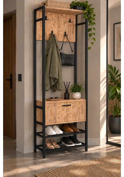 Sulorahome Metal Portmanto Kahverengi 180 Cm Kahverengi - Siyah