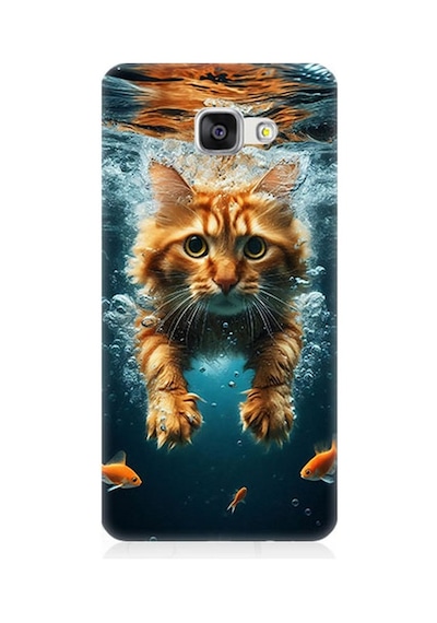 Samsung Galaxy A7 2016 Uyumlu Suda Yüzen Kedi Desenli Silikon Kılıf Çok Renkli