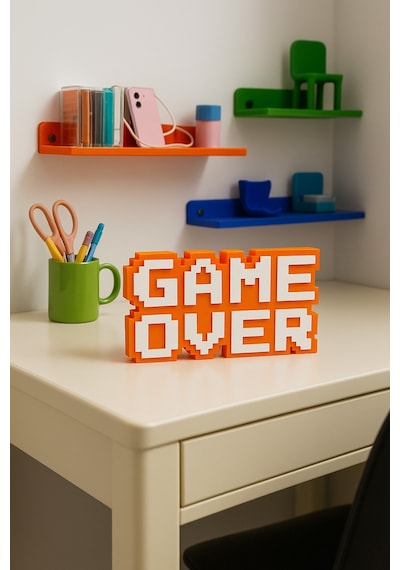Retro Game Over Kabartmalı Dekoratif Obje - Turuncu Masaüstü Ve Duvar Süsü Hediye