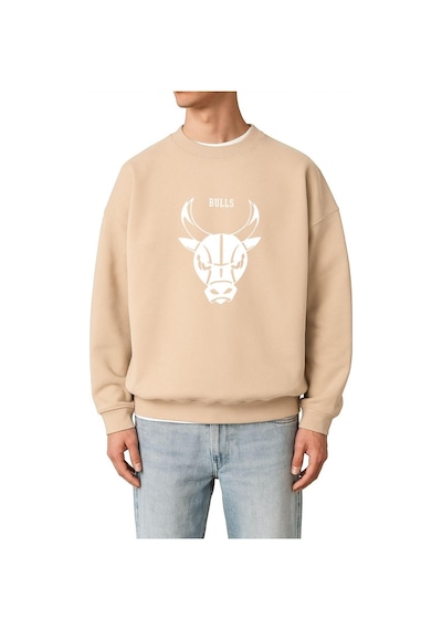 Benroma 3 İplik Penye Chıcago Bulls Baskılı Unisex Sweatshırt Bej