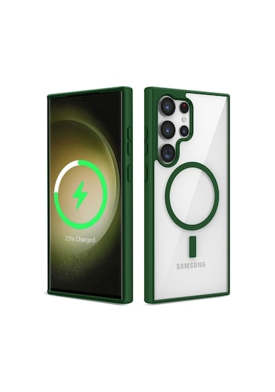 Galaxy S22 Ultra Kılıf M-safe Wireless Şarj Özellikli Silikon Zore Ege Kapak Yeşil