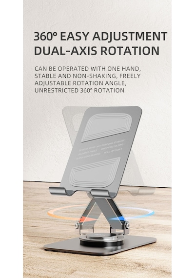 Taşınabilir Katlanabilir 360 Derece Dönebilen Telefon Ve Tablet Standı Metal Uzay Grisi