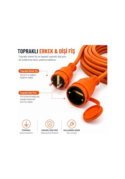 3x2.5mm Ttr Topraklı Turuncu Seyyar Uzatma Kablosu 10 Metre Diger