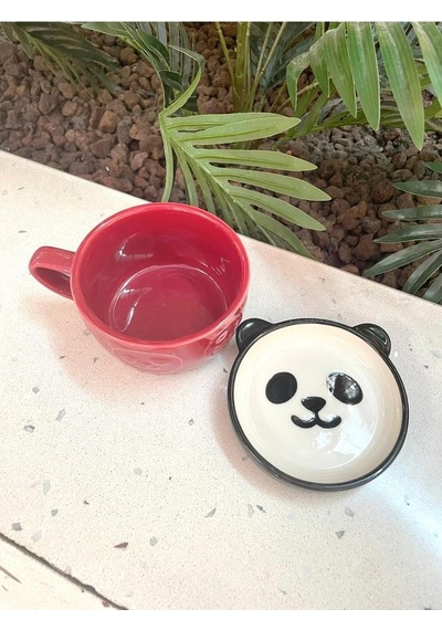 Seramik Kawaii Karikatür Sevimli Panda Fincan Kahve Süt Kapaklı Kupa Hediye
