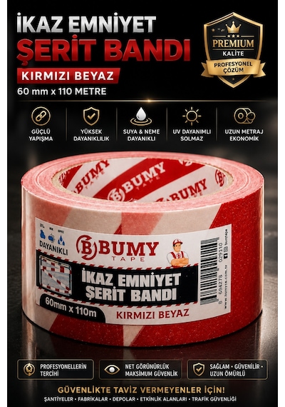 Kırmızı Beyaz Emniyet Şeridi İkaz Bandı 60 Mm X 110 Metre Uyarı Şerit Bantı Güvenlik Alan